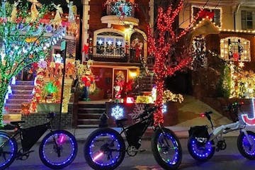 christmas lights with ebikes at night