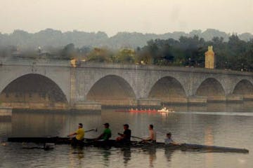 Four rowers on the Potomac River