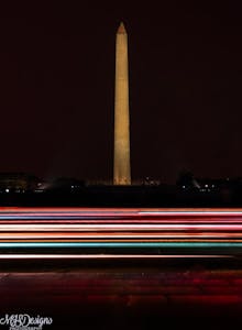 Washington Monument with light trails