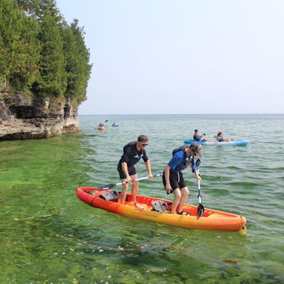 Group of kayakers on Lake Michigan in Door County, Wisconsin