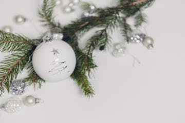 white christmas ornament with pine branches