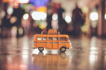 A miniture of a bus with blurred background