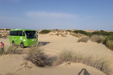 A bus in sand dunes