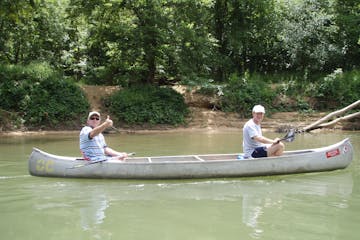 Two guys in their canoe
