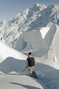 Skiing through ice caves in the Tasman Valley 