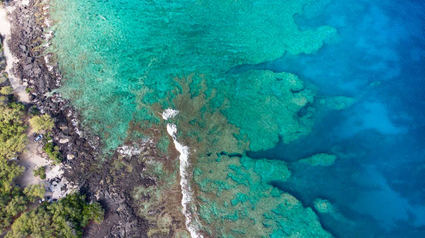 underwater view of a large rock