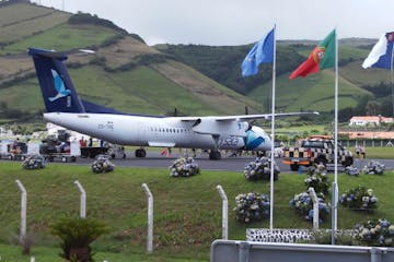 View of a plane and hills in the background