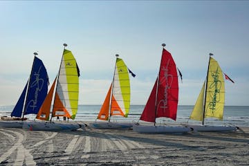 sailboats and catamarans on beach in myrtle beach, south carolina