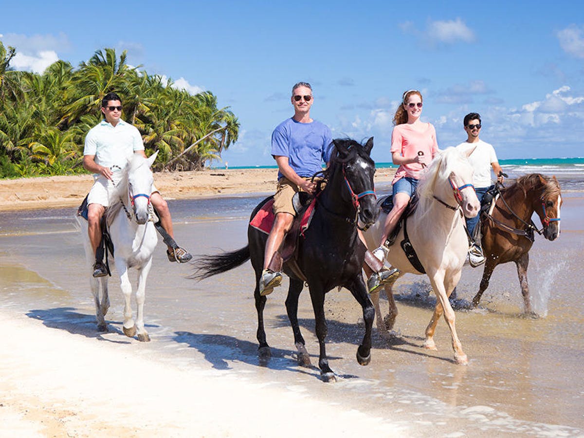 People riding on horses on the beach