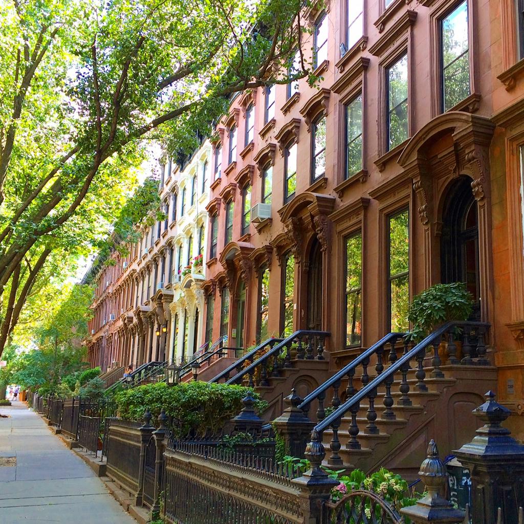 row of brownstone homes in Park Slope
