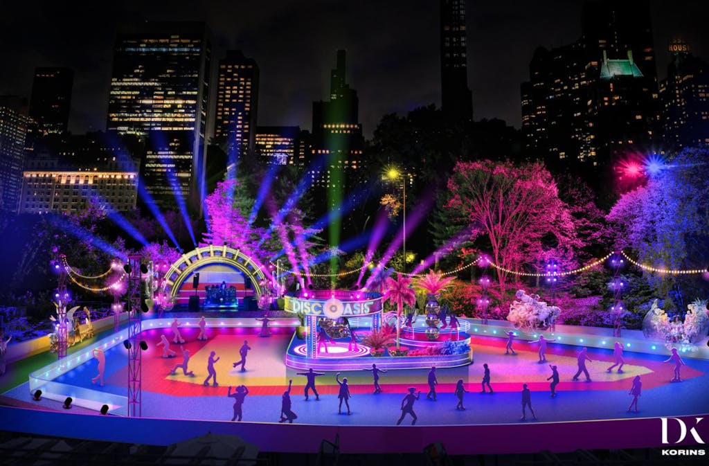 outdoor roller skating rink at night with lights