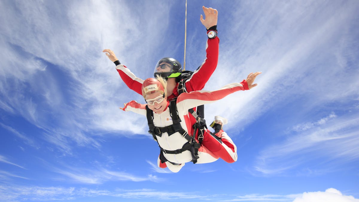 Two people enjoying a tandem skydive