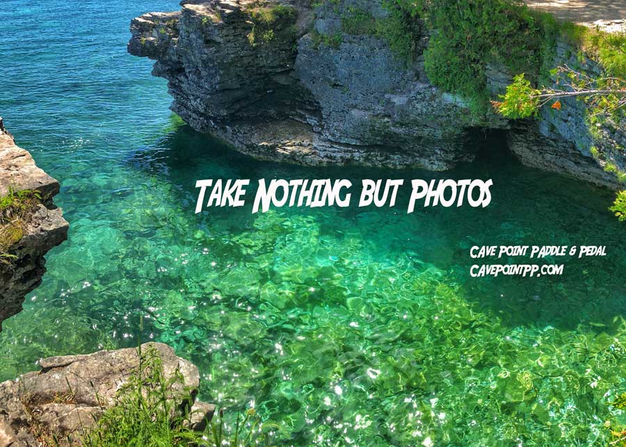 Take nothing but photos quote over the devils bathtub where door county vacationers like to cliff jump