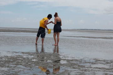 2 people interacting on the beach