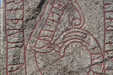 red carving on stone