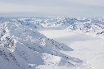 Snowy mountain range taken from a plane