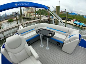 table on a pontoon boat