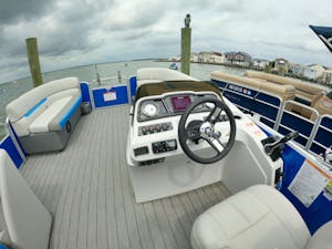 helm and seating of a pontoon boat