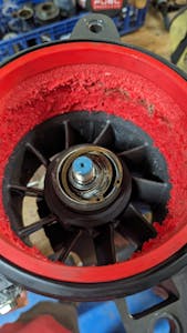 up close of broken bearings in a seadoo jet pump