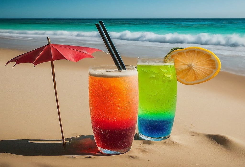 Two glasses of Cocktails served by the beach