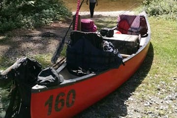 Canoe loaded up with gear