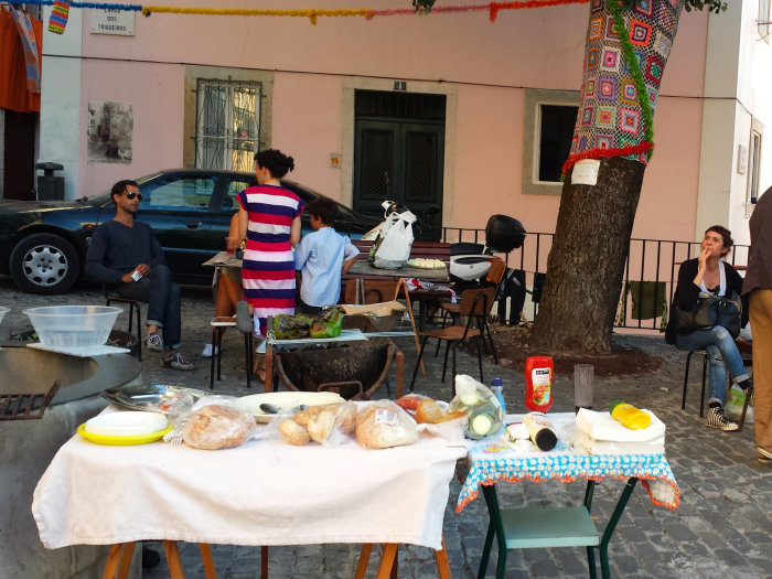 Table set on a square in Lisbon