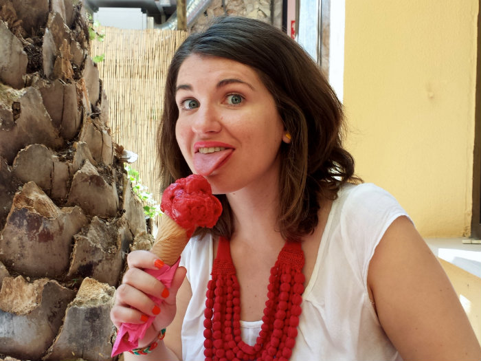 Woman eating ice cream