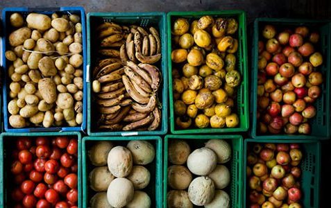 a box filled with different types of fruit