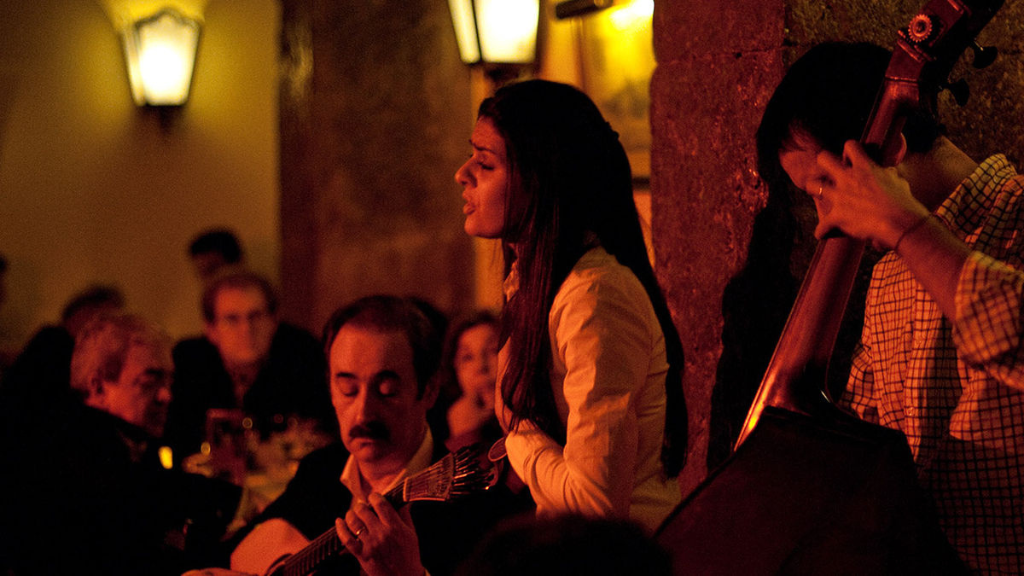 a group of people in a dark room