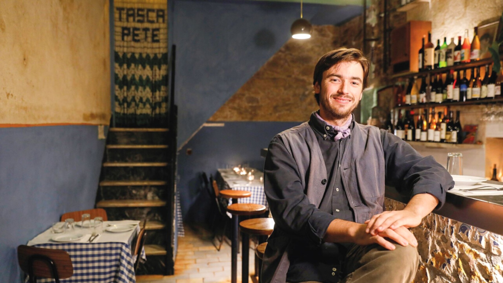 a man sitting on a table