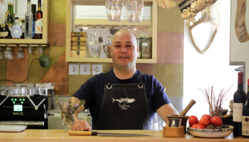 a person standing in front of a counter