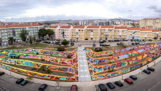 a close up of a colorful building