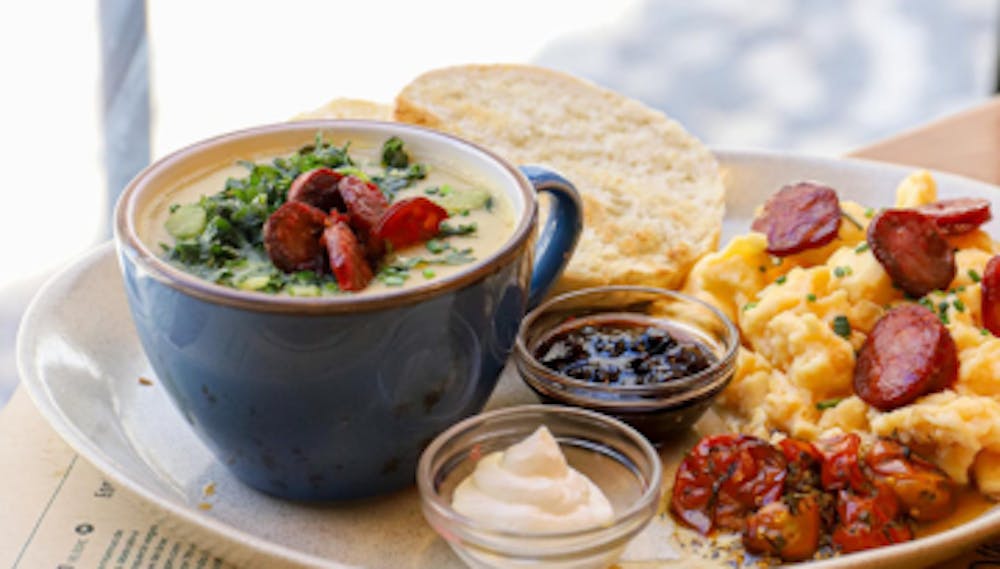 a bowl of food on a table