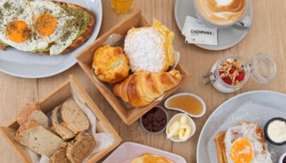 a box filled with different types of food on a table