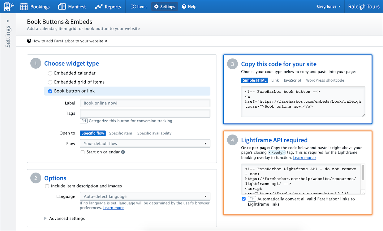 Adding FareHarbor links and embeds to your website FareHarbor