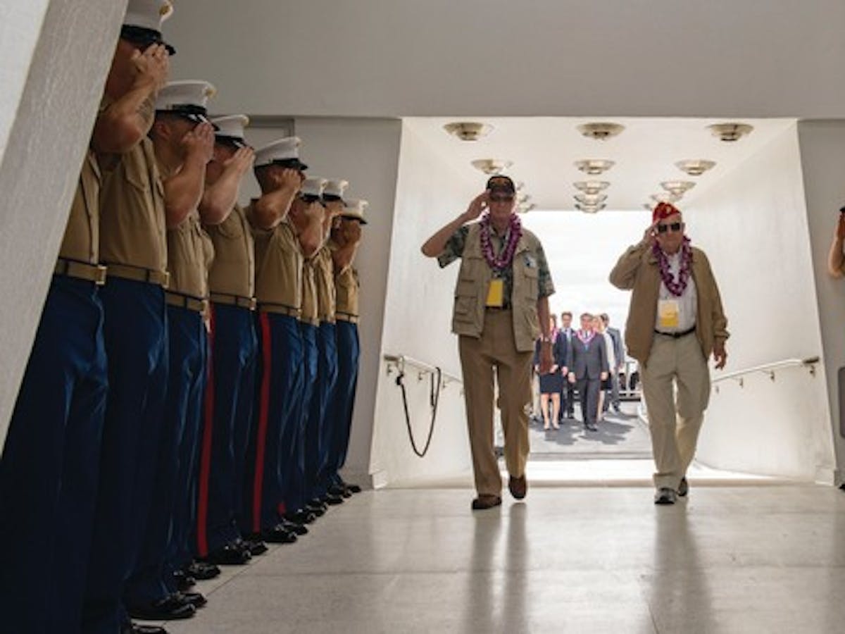 Pearl Harbor Veterans boarding the USS Arizona Memorial