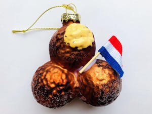 Traditional Dutch food Christmas tree ornaments: bitterballen