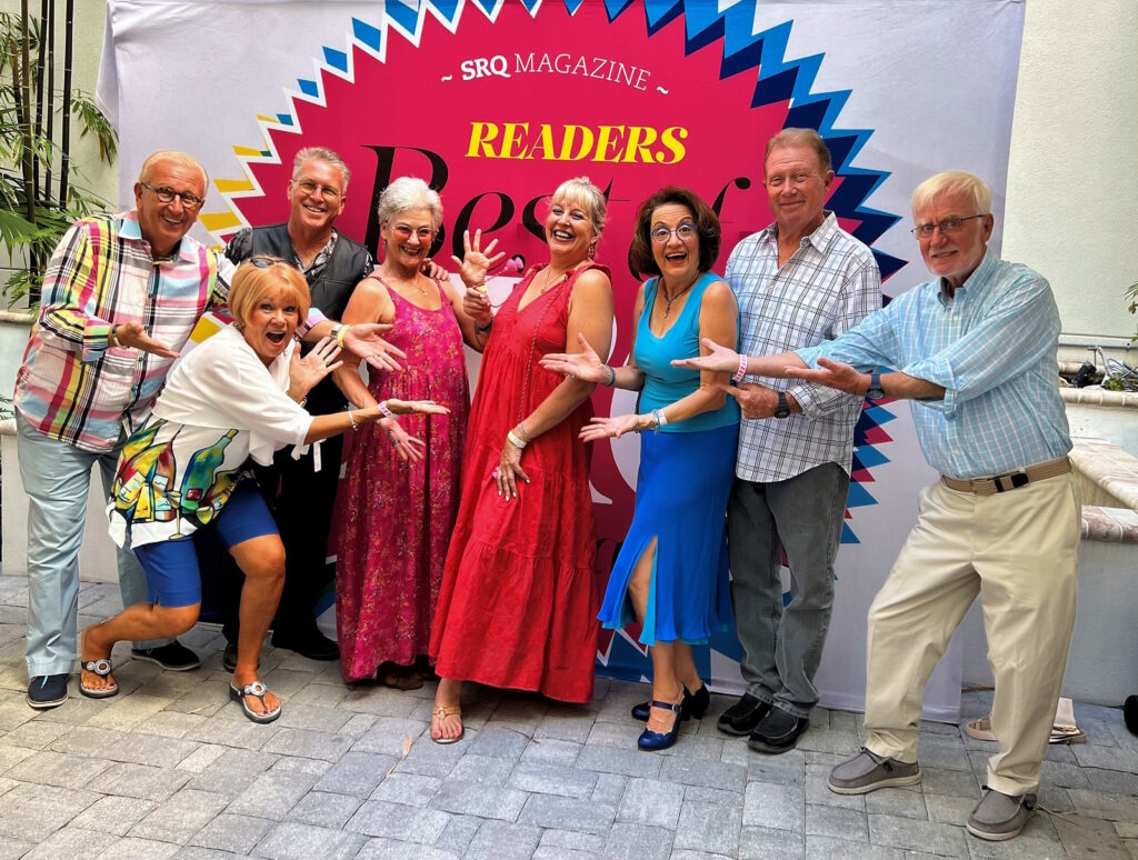 1.	Discover Sarasota Tours CEO Tammy Hauser (center) with guides (L-R) Jerome Chesley, Kendra Cross, Steve McAllister, Kaylene McCaw, Kathryn Chesley, Jon MacDonald, and Pat Canavan.