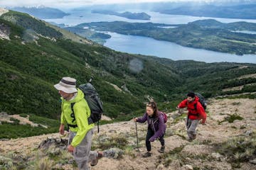 A group of travelers hiking in Patagonia, Argentina.