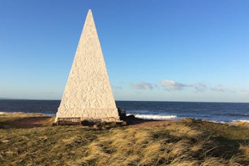 Stone obelisks on Holy Island of Lindisfarne Walk