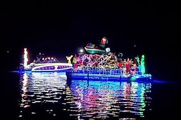 A boat decorated for the Christmas Boat Parade Mount Dora, FL