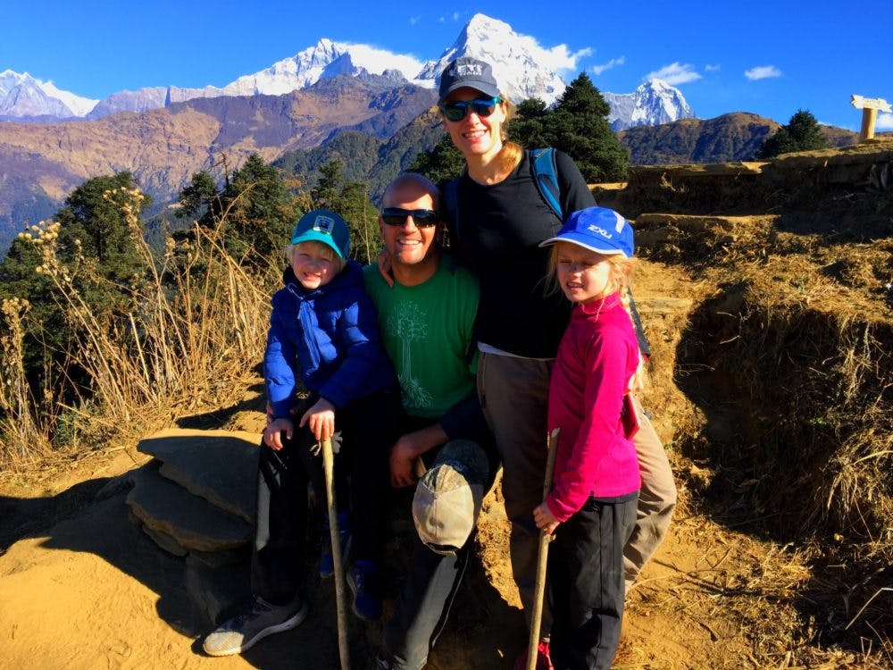 Family treking in Nepal