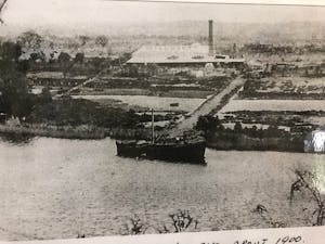 an old photo of a large barge in Maylands