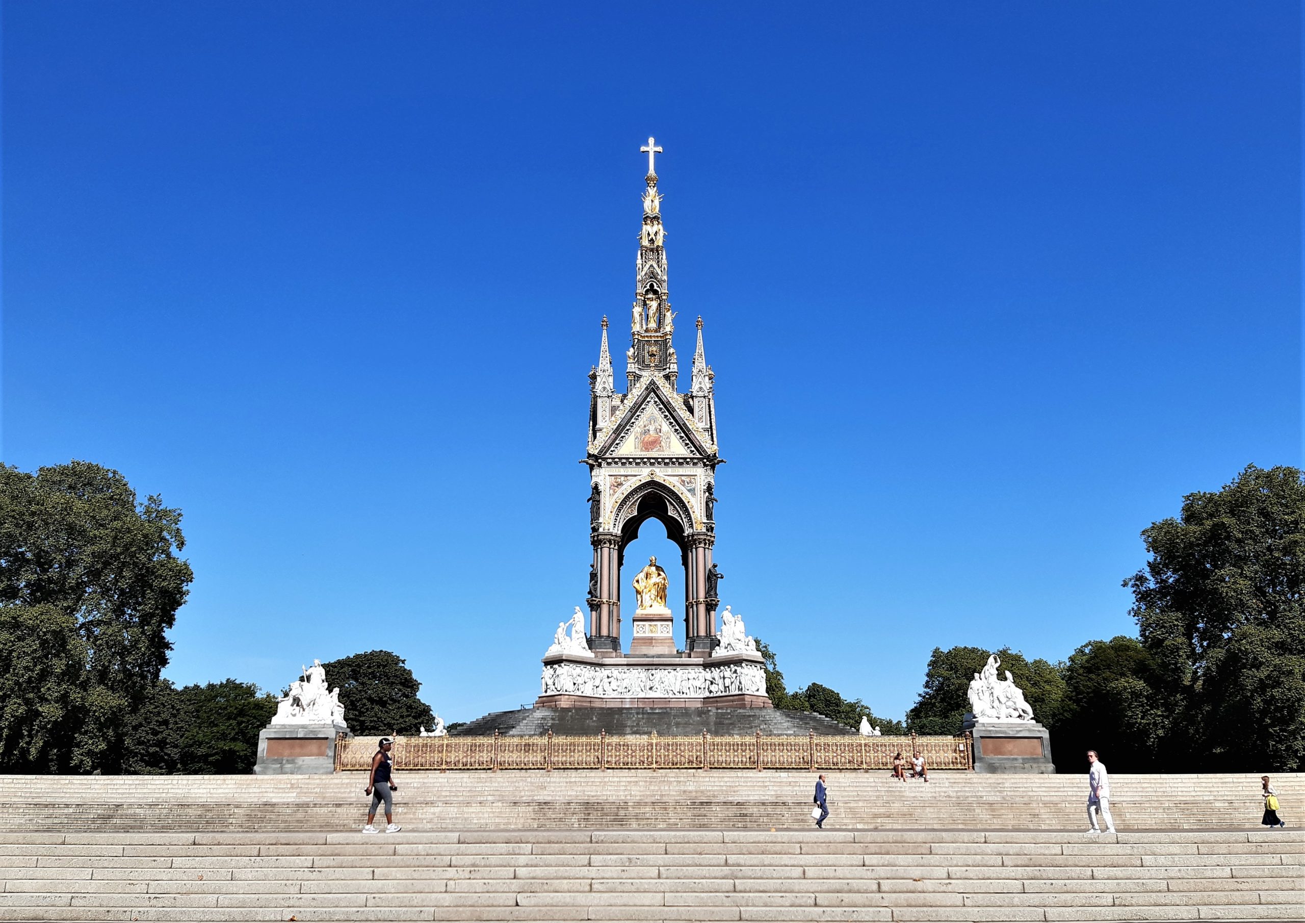 a large clock tower in the background