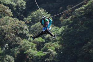 Camila and Said ziplining in pairs at Sky Trek Monteverde