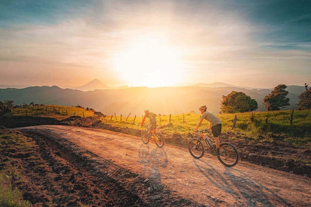 A couple of tourists at the Epic Sunrise Monteverde Mountain E-Bike Tour