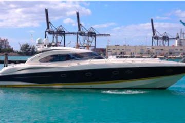 This charter a yacht in Miami Beach docking at Miami Beach Marina.