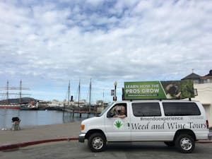 a van advertising weed tours to pot farms in California's Emerald Triangle
