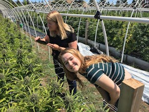 two women on a weed tour in a pot farm in the emerald triangle