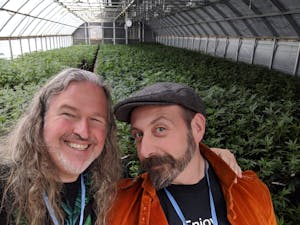 Weed tour guides in a cannabis filled greenhouse